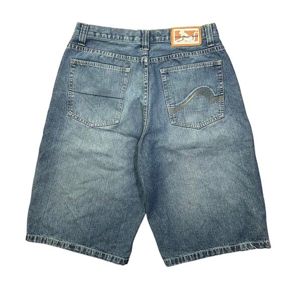Y2K Drunk Munky Baggy Wide Leg Denim Jean Shorts Hip Hop - Picture 3 of 5